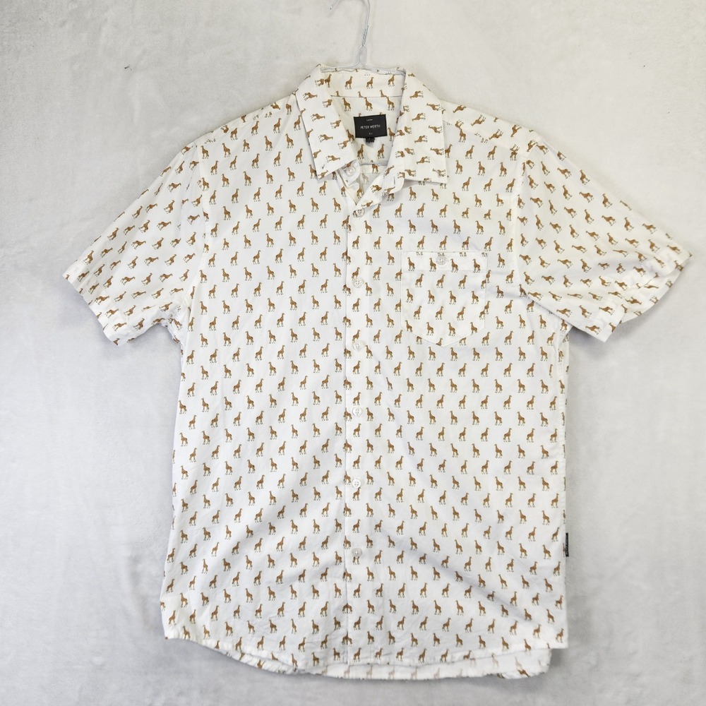 Peter Werth London Mens Giraffe Print Short Sleeve Button Down Shirt White L